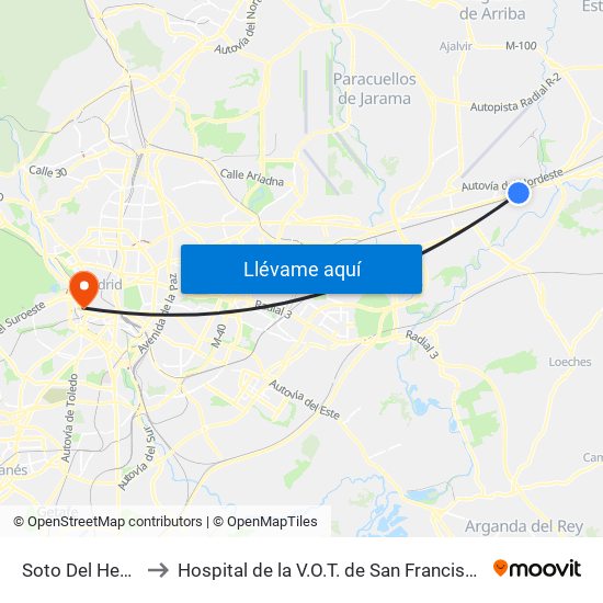 Soto Del Henares to Hospital de la V.O.T. de San Francisco de Asís map