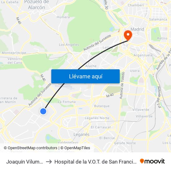 Joaquín Vilumbrales to Hospital de la V.O.T. de San Francisco de Asís map