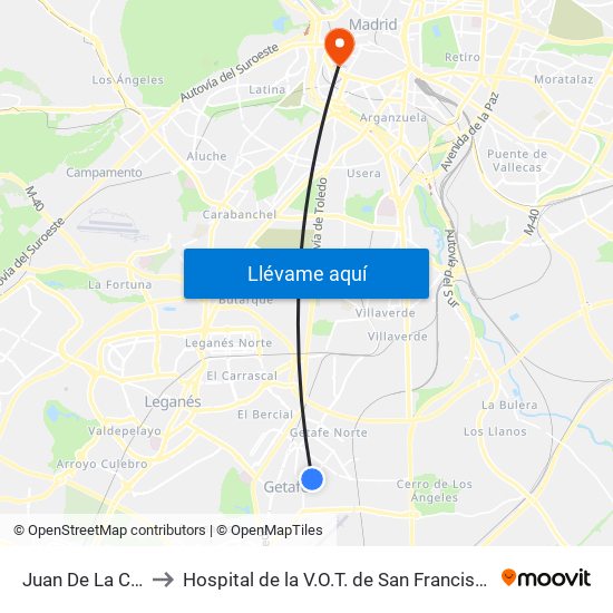 Juan De La Cierva to Hospital de la V.O.T. de San Francisco de Asís map