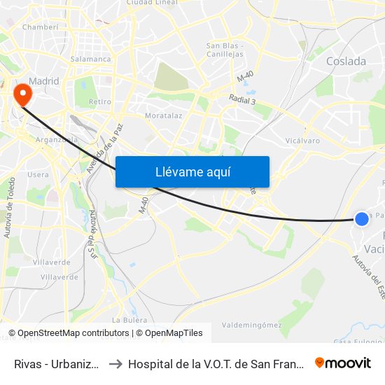 Rivas - Urbanizaciones to Hospital de la V.O.T. de San Francisco de Asís map