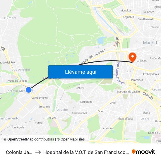 Colonia Jardín to Hospital de la V.O.T. de San Francisco de Asís map