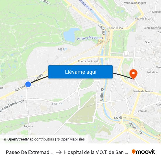 Paseo De Extremadura - El Greco to Hospital de la V.O.T. de San Francisco de Asís map