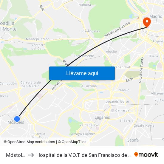 Móstoles to Hospital de la V.O.T. de San Francisco de Asís map