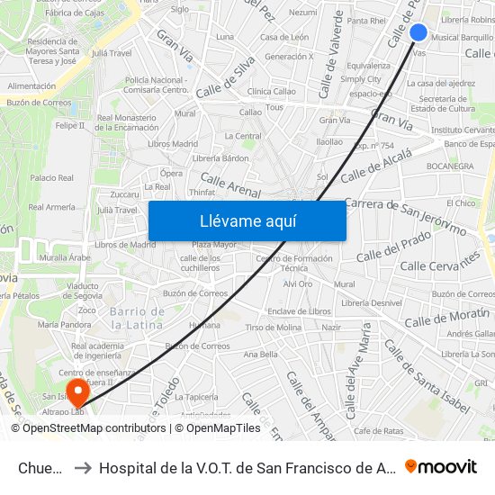 Chueca to Hospital de la V.O.T. de San Francisco de Asís map