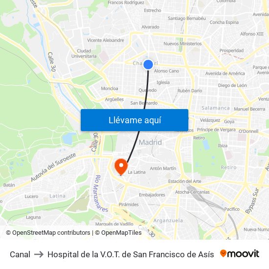 Canal to Hospital de la V.O.T. de San Francisco de Asís map