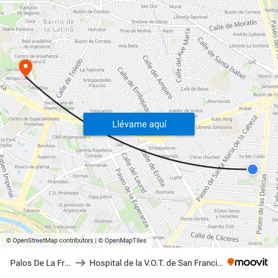 Palos De La Frontera to Hospital de la V.O.T. de San Francisco de Asís map