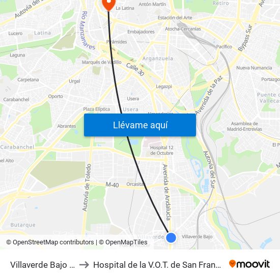 Villaverde Bajo - Cruce to Hospital de la V.O.T. de San Francisco de Asís map