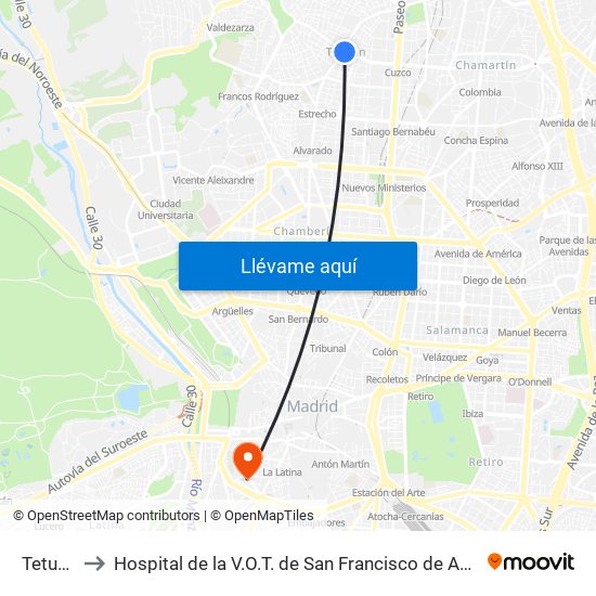 Tetuán to Hospital de la V.O.T. de San Francisco de Asís map