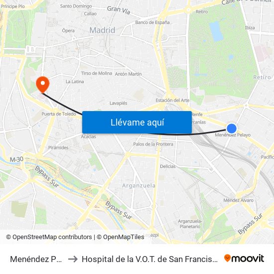 Menéndez Pelayo to Hospital de la V.O.T. de San Francisco de Asís map