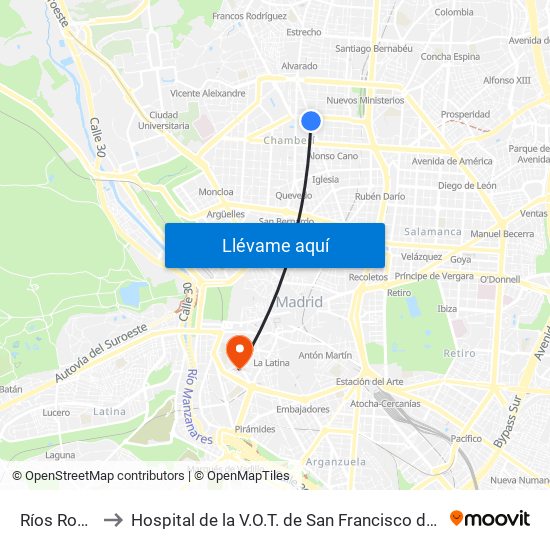 Ríos Rosas to Hospital de la V.O.T. de San Francisco de Asís map