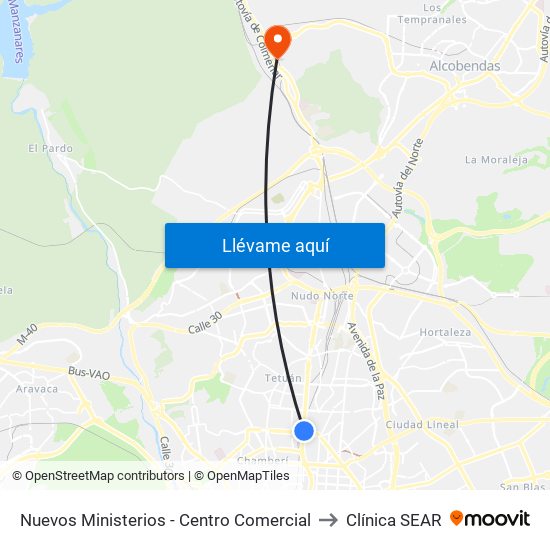 Nuevos Ministerios - Centro Comercial to Clínica SEAR map