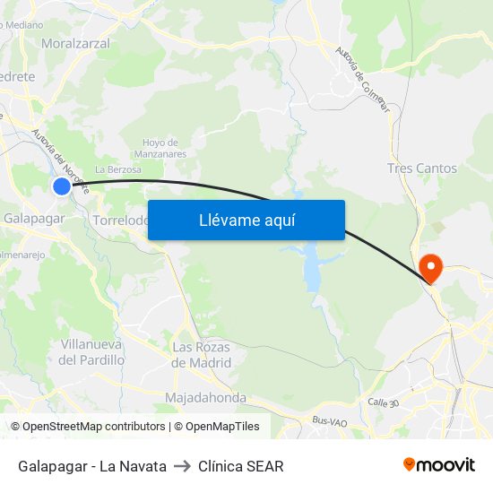 Galapagar - La Navata to Clínica SEAR map