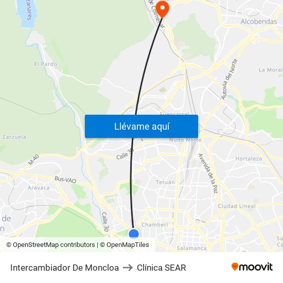 Intercambiador De Moncloa to Clínica SEAR map