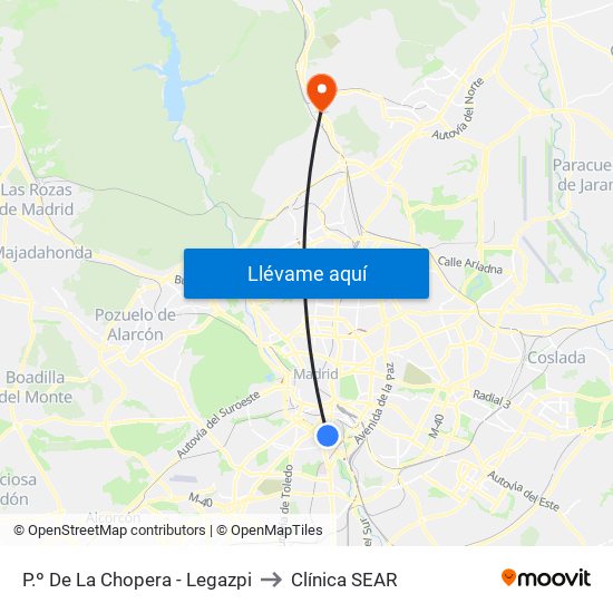 P.º De La Chopera - Legazpi to Clínica SEAR map