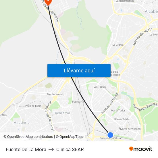Fuente De La Mora to Clínica SEAR map