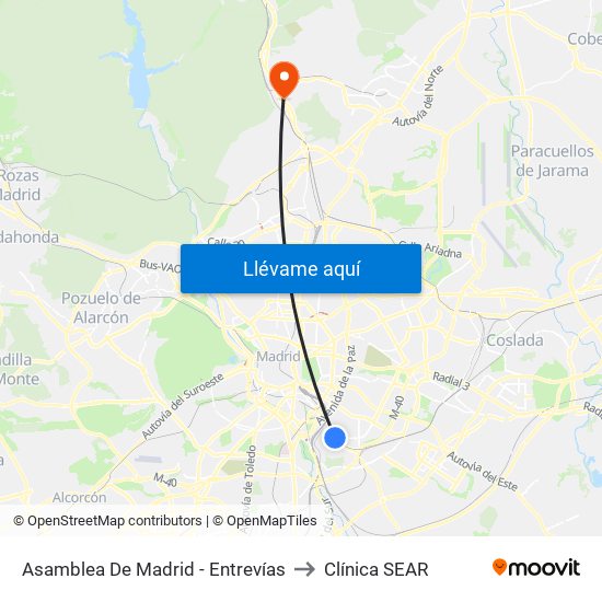 Asamblea De Madrid - Entrevías to Clínica SEAR map