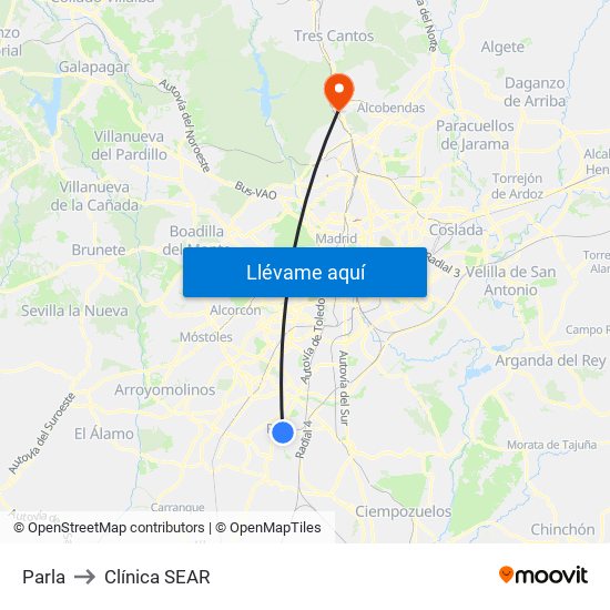 Parla to Clínica SEAR map