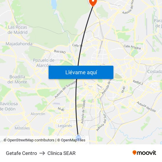 Getafe Centro to Clínica SEAR map
