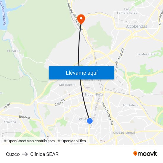 Cuzco to Clínica SEAR map