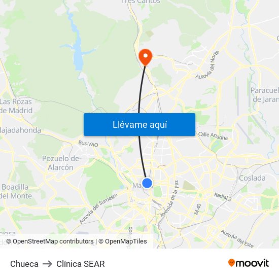Chueca to Clínica SEAR map