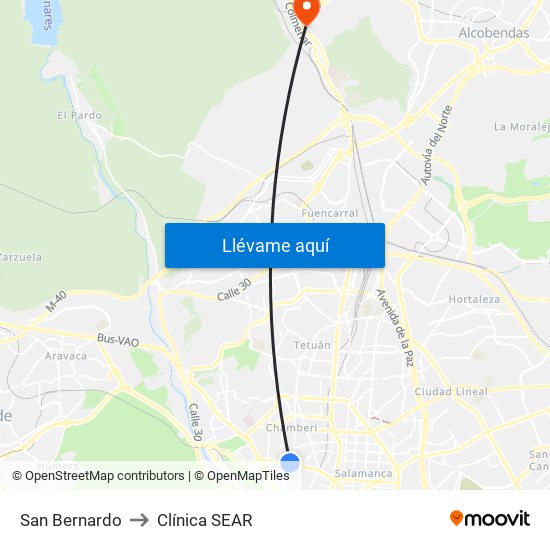 San Bernardo to Clínica SEAR map