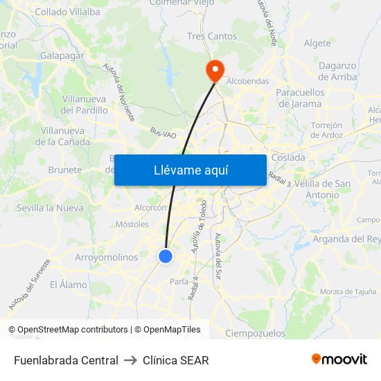 Fuenlabrada Central to Clínica SEAR map