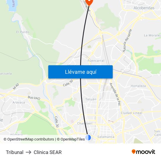 Tribunal to Clínica SEAR map