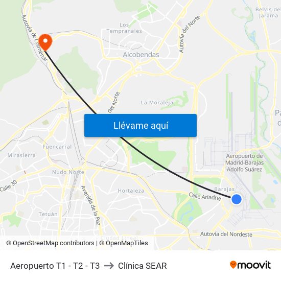 Aeropuerto T1 - T2 - T3 to Clínica SEAR map