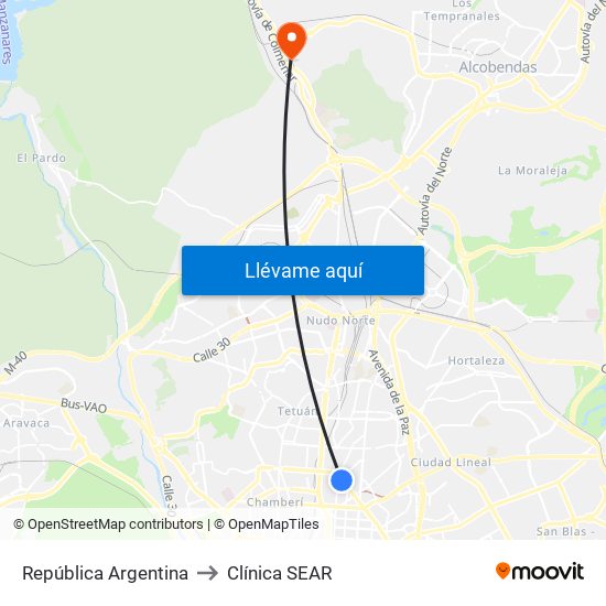República Argentina to Clínica SEAR map