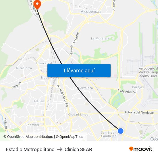 Estadio Metropolitano to Clínica SEAR map