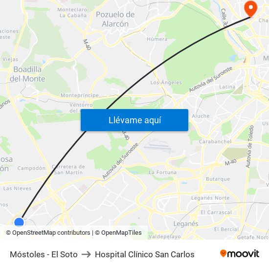 Móstoles - El Soto to Hospital Clínico San Carlos map