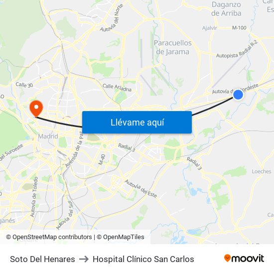Soto Del Henares to Hospital Clínico San Carlos map