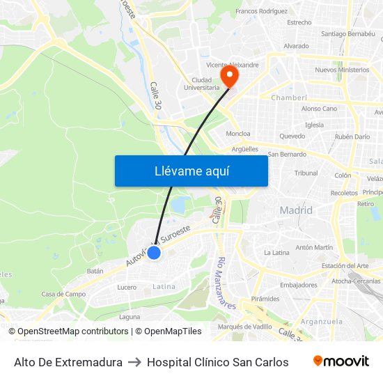 Alto De Extremadura to Hospital Clínico San Carlos map