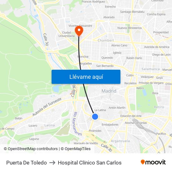 Puerta De Toledo to Hospital Clínico San Carlos map