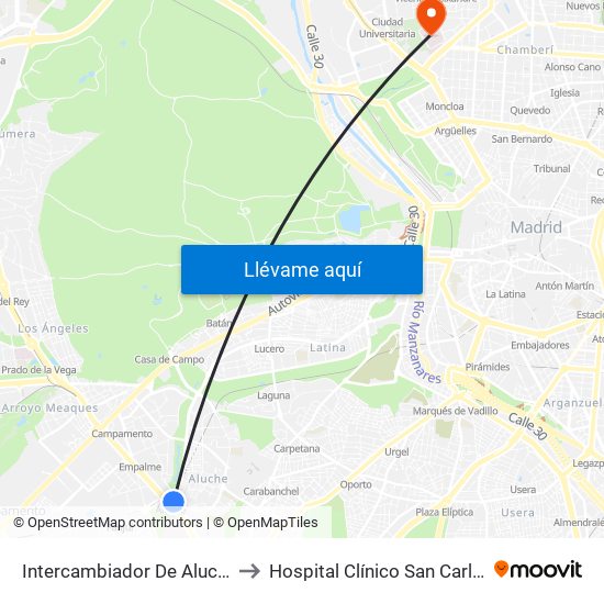 Intercambiador De Aluche to Hospital Clínico San Carlos map
