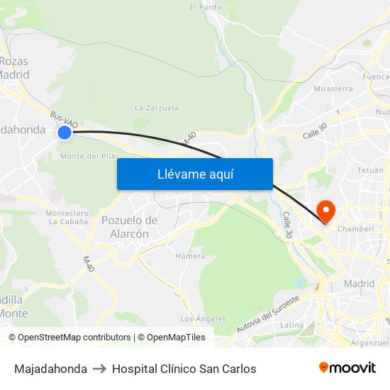 Majadahonda to Hospital Clínico San Carlos map