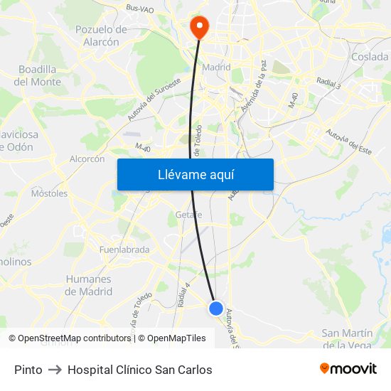 Pinto to Hospital Clínico San Carlos map