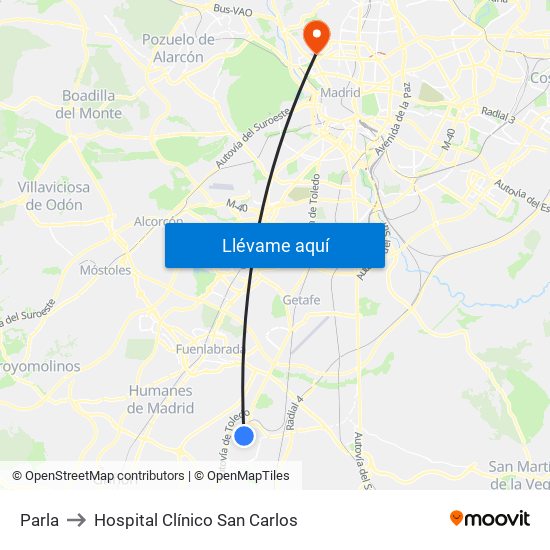 Parla to Hospital Clínico San Carlos map
