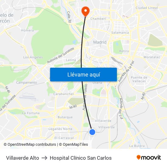 Villaverde Alto to Hospital Clínico San Carlos map
