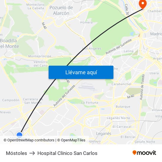 Móstoles to Hospital Clínico San Carlos map