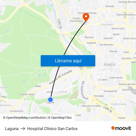 Laguna to Hospital Clínico San Carlos map