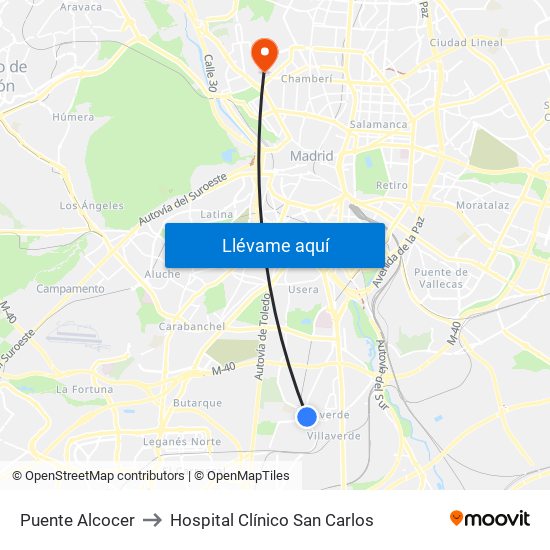 Puente Alcocer to Hospital Clínico San Carlos map