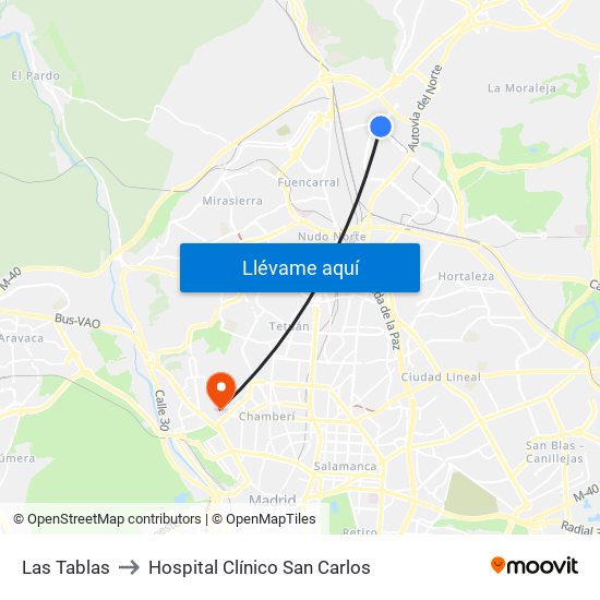 Las Tablas to Hospital Clínico San Carlos map