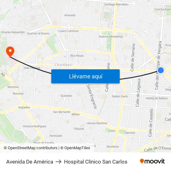 Avenida De América to Hospital Clínico San Carlos map