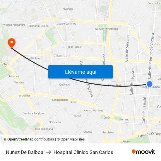 Núñez De Balboa to Hospital Clínico San Carlos map