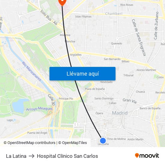 La Latina to Hospital Clínico San Carlos map