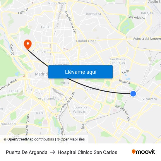 Puerta De Arganda to Hospital Clínico San Carlos map