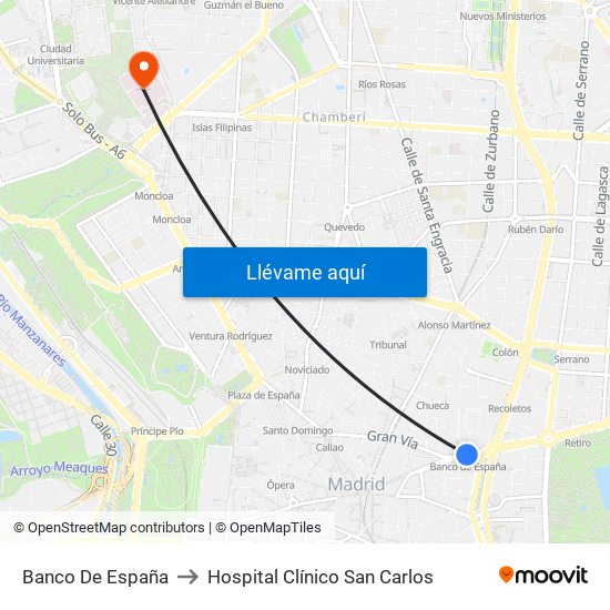 Banco De España to Hospital Clínico San Carlos map