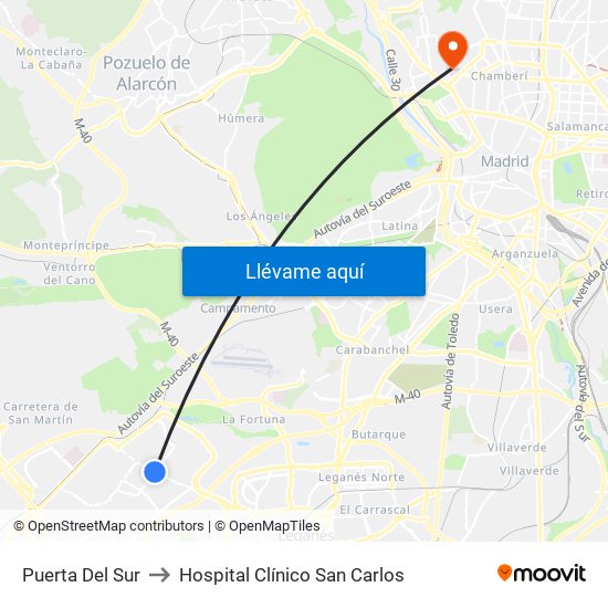 Puerta Del Sur to Hospital Clínico San Carlos map