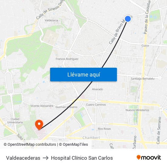 Valdeacederas to Hospital Clínico San Carlos map